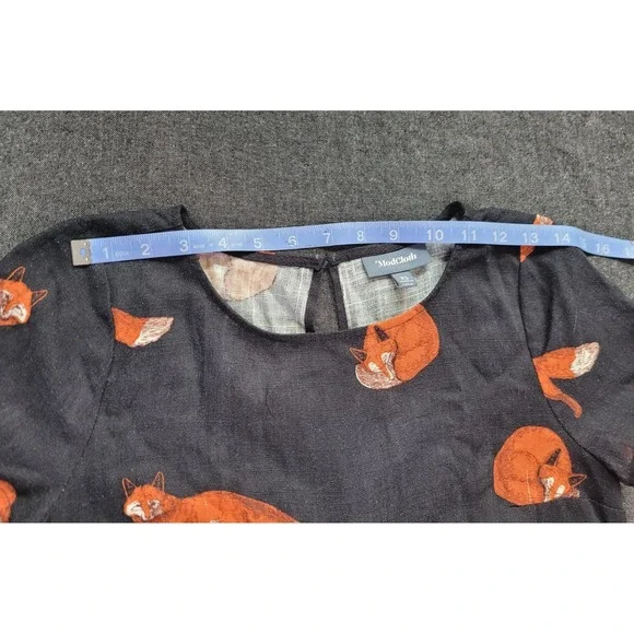 Modcloth‎ Red Fox Jumpsuit Romper Cropped Pant Tie Waist Navy Linen XS Funky - Picture 8 of 14